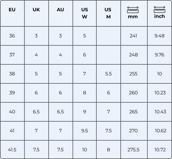 Akusoli S/M size chart